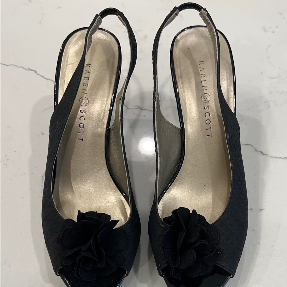 Karen Scott Black Floral Slingback Heels